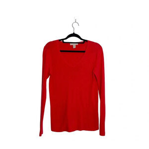 Banana Republic V-neck Sweater Bright Red Fitted Pullover Cozy Large Women’s